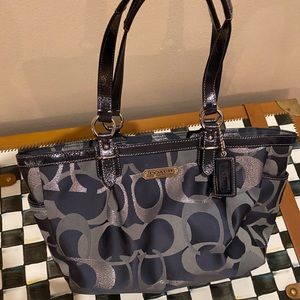 Navy, grey and silver Coach tote